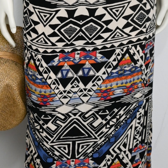 BOHO Southwest Aztec Print Maxi Long Midi Dress V-neck Sleeveless - Picture 4 of 5